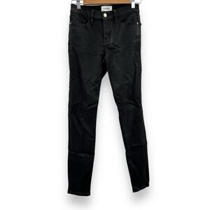 Frame Noir Coated Le Skinny de Jeanne Mid Rise Black Skinny Jeans Size‎ 26